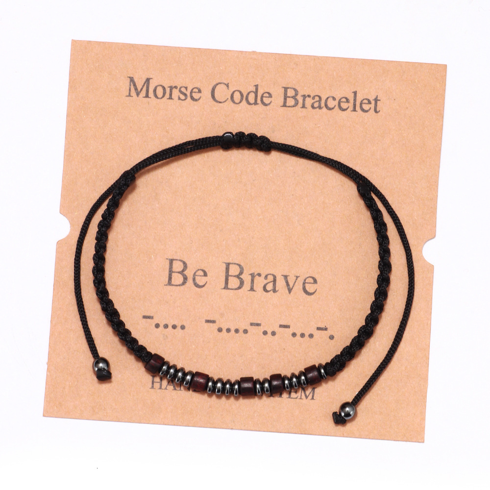 Hand-woven Morse Code Black Gallstone Wooden Bead Couple Alphabet Number Combination Bracelet for Men ddmymoon