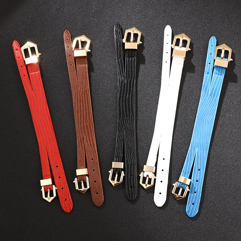 TemuPU Snake Pattern Leather Bracelet Alloy Electroplated Double Buckle Head Women's Versatile Jewelry Hot-Selling Model ddmymoon