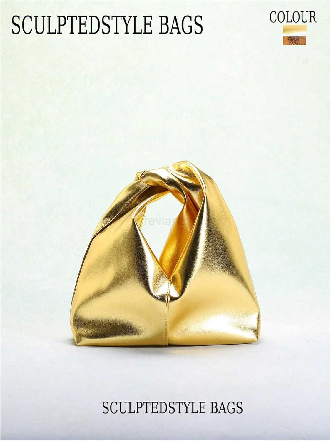 Womens Clutch Bags Metallic Twist Ruched Top Handle Bag PU Leather HandbagsW250913