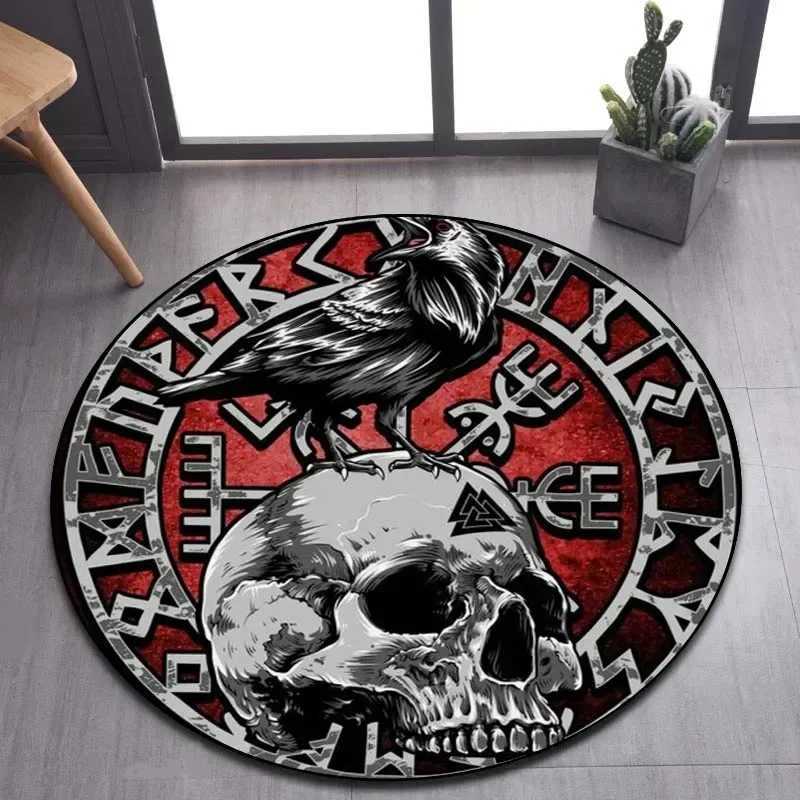 Viking Valknut Yggdrasil Tree of Life Round Area RugCarpet Rug for Living Room Bedroom Sofa Playroom DecorNonslip Floor Mat C250913