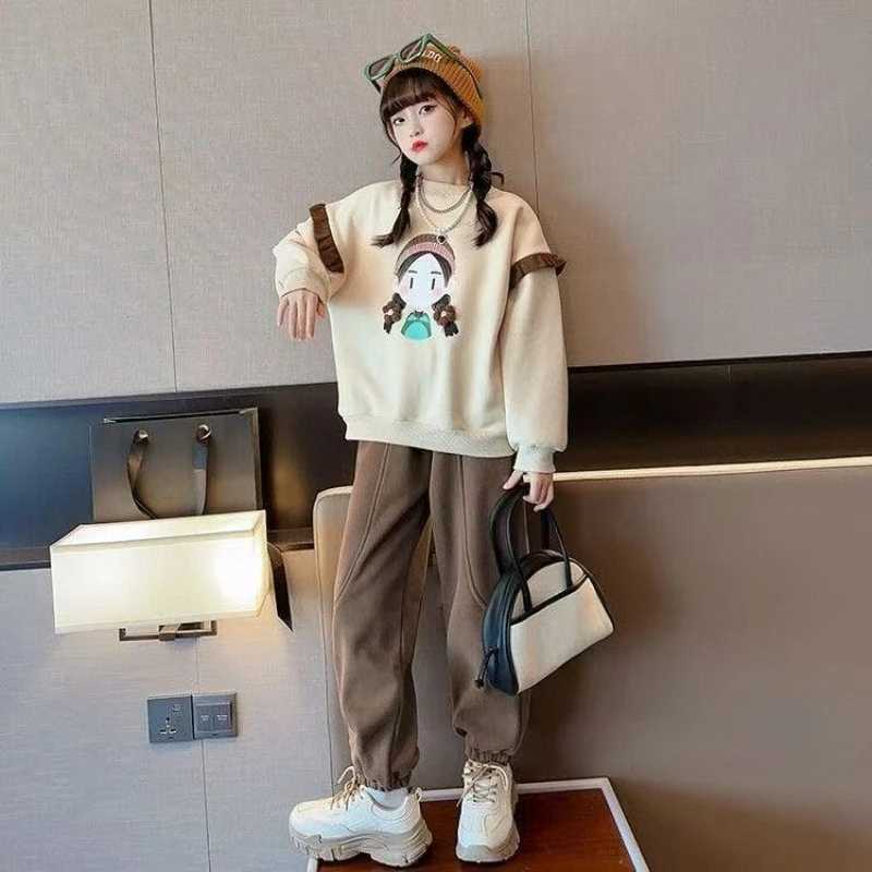 Sweatshirt Set Print Cartoon Top Pants 2Piece Sets for Girl Autumn Winter Suit Korean Childrens Clothes 2025 Outfits Kids C250913