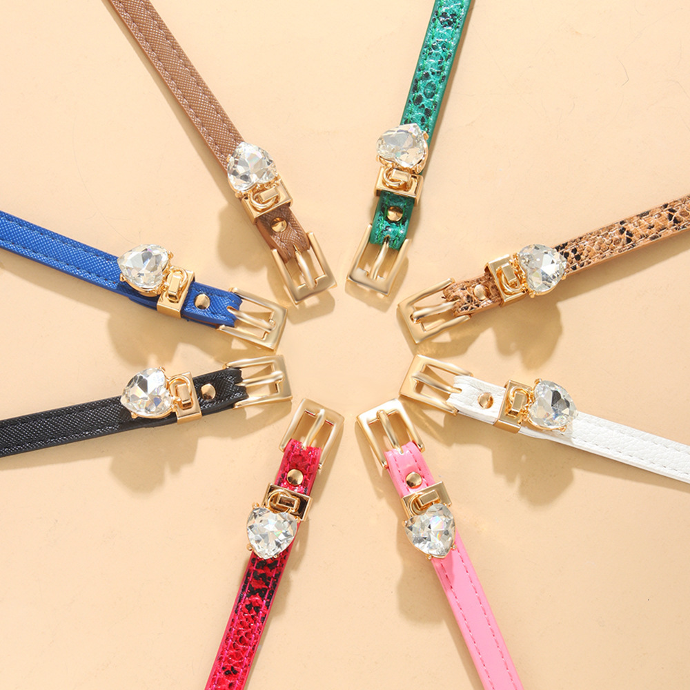 Fashion Multi-color Light Simple Heart-shaped Rhinestone Soft Leather Inlaid with Rhinestones High-end Bracelet ddmymoon