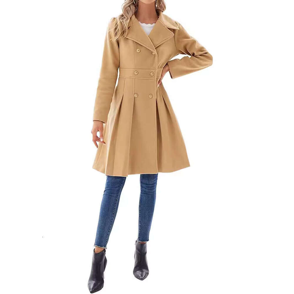 womens coat jackets womens fur coat Autumn Winter European and American Selected Women's Trench Coat with Turn-Down Collar, Double-Breasted, A-Li