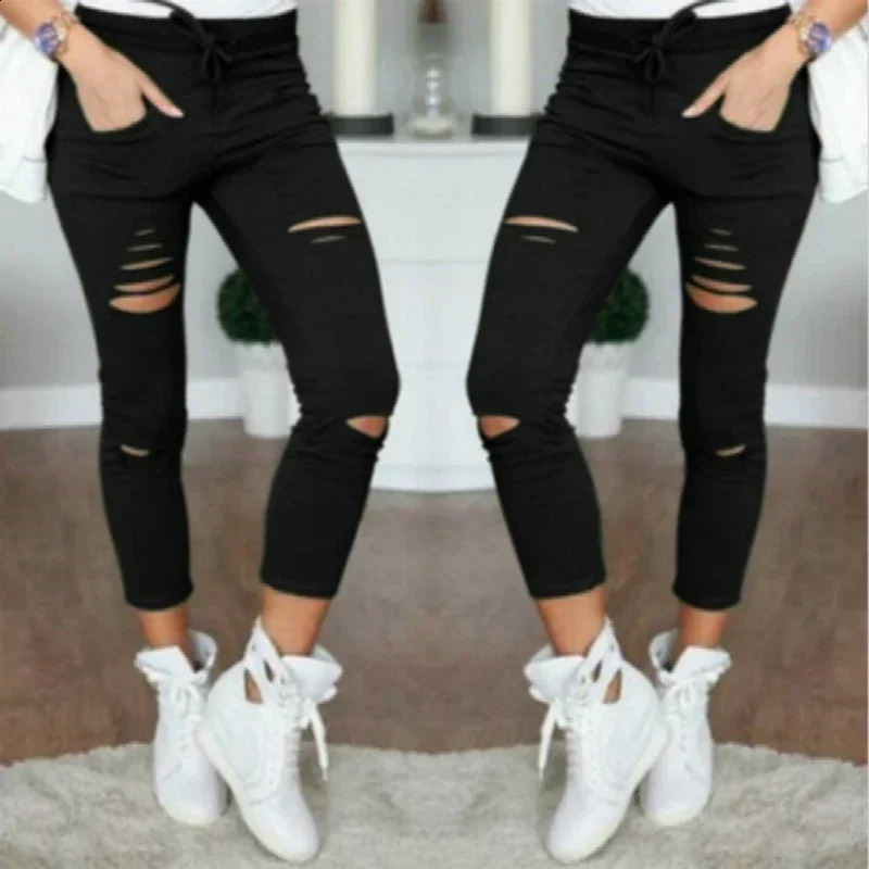 for Big Size Ripped Trousers Stretch Pencil Pants Leggings Women Woman Jeans Z260313