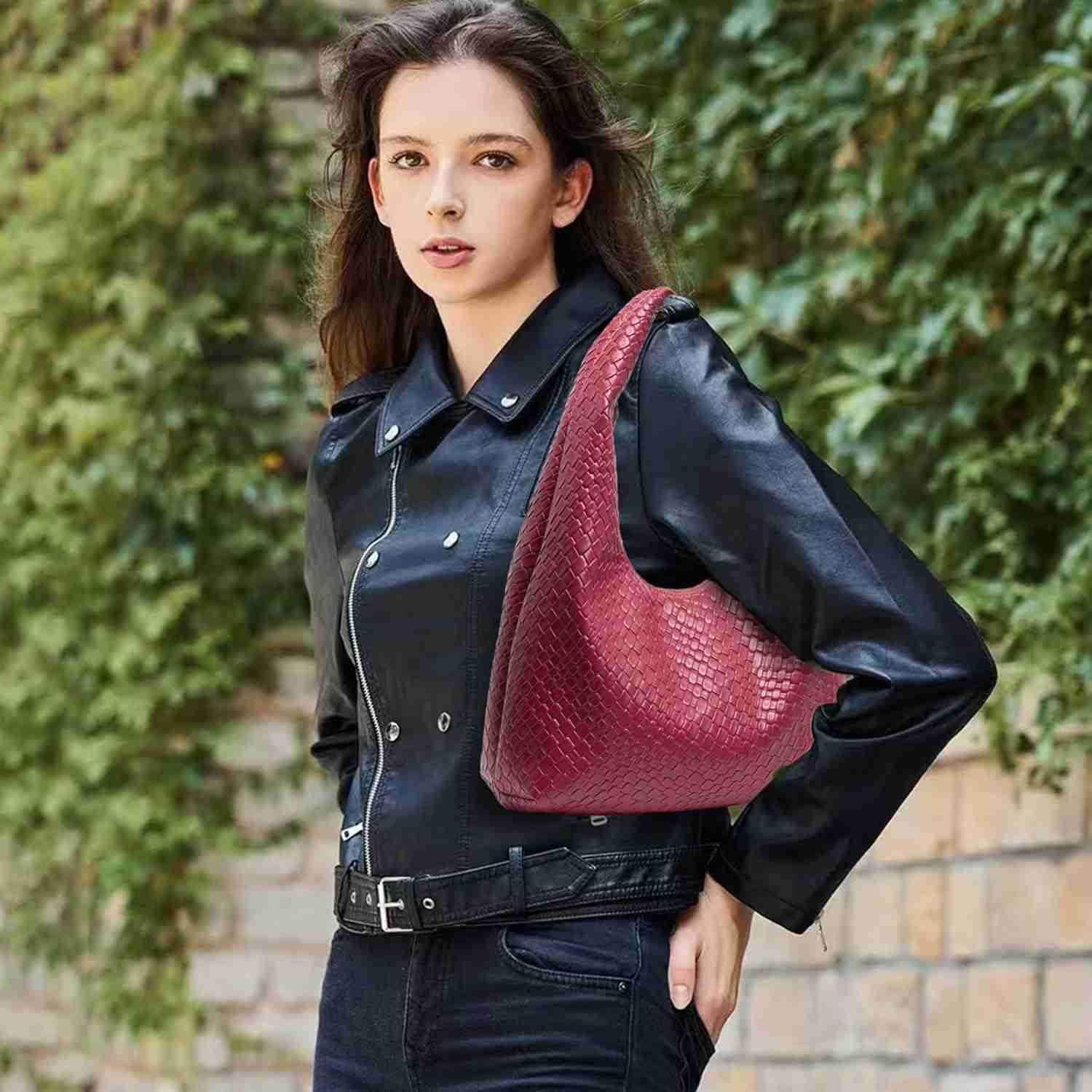 Bag for Women Top Handle Shoulder Bag PU Leather Woven Tote Handbag Purses for WomenW250913