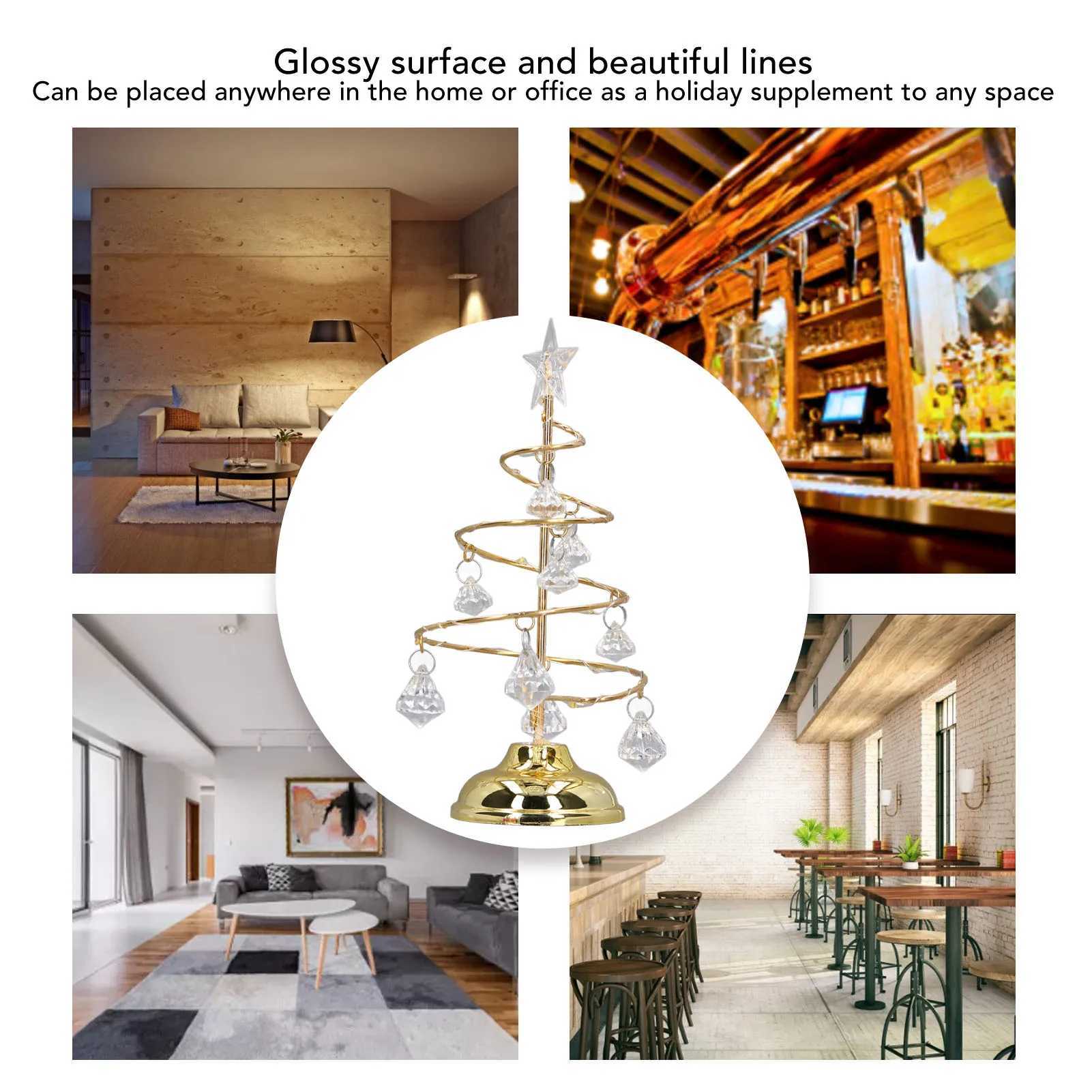 LED Christmas Tree Lamp Small Crystal Decorative Iron Tree Night Light Ornament for Gift Golden Warm Light C251122