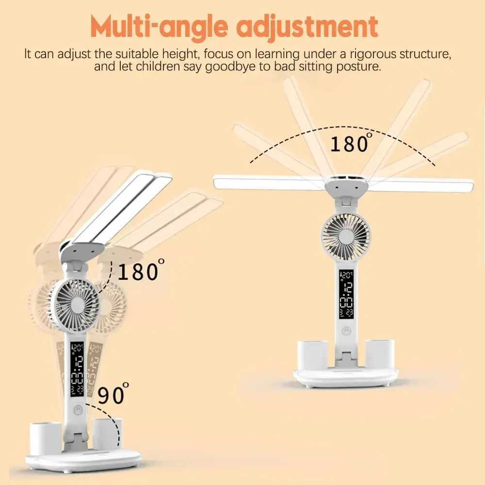 Table Lamp with Fan for Student Studying LED Desk Lamp with Pen Holder Multifunctional Touch Night Light Rechargeable C251122