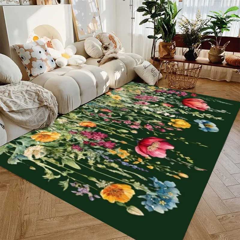 BOTANICA Balcony Cute Flowers Rug Waterproof Nonslip Floor Mat Living Room Carpet Black White Modern Art Style Home Decorative C250913