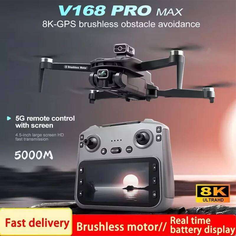 Drones New V168 MAX LCD Screen FPV 8K HD Camera 5G WIFI 360° Obstacle Avoidance GPS Drone Brushless RC Quadcopter Toys Dron