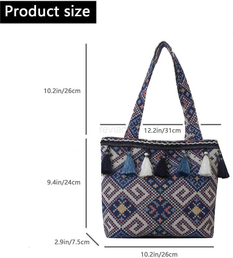 Style Tassels Shoulder Tote Bag for Women Bohemian Retro Large Capacity Canvas Handbag Top Handle BagW250913