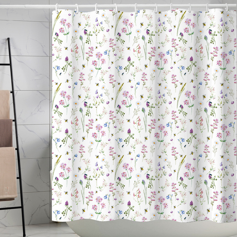 YL-37196 digital shower curtain cross-border plant flower waterproof polyester bathroom four-piece set dry and wet separation moisture-proof