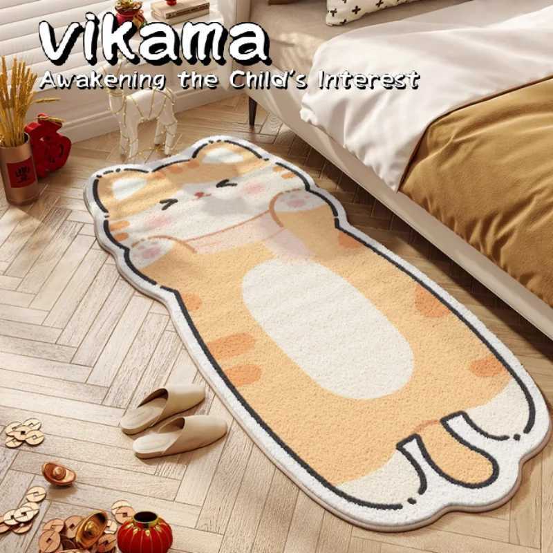 VIKAMA Modern Cartoon Cat Faux Cashmere Rug Soft Kids Carpet for Bedroom Sofa Living Room Playroom Cozy Home Decor C250913