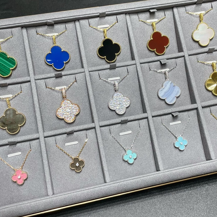 ADITA 90CM Long necklace clover 26MM L pendant Natural Shell Gemstone Gold Plated designer for woman TOP Advanced Materials diamond with box 069