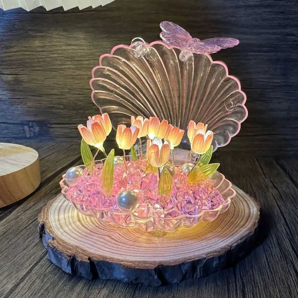 Excluding Gift Bags Tulip Night Light Plastic Handmade DIY LED Decorative Nights Lamp 9 Flowers Mirror Light for Birthday Gifts C250913