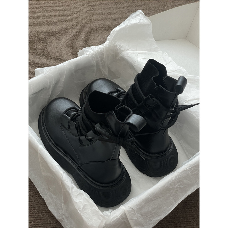 Fashion Classic Women's boots 2025 Autumn New style thick-soled height-increasing lace-up versatile short boots free shipping Size 35-40