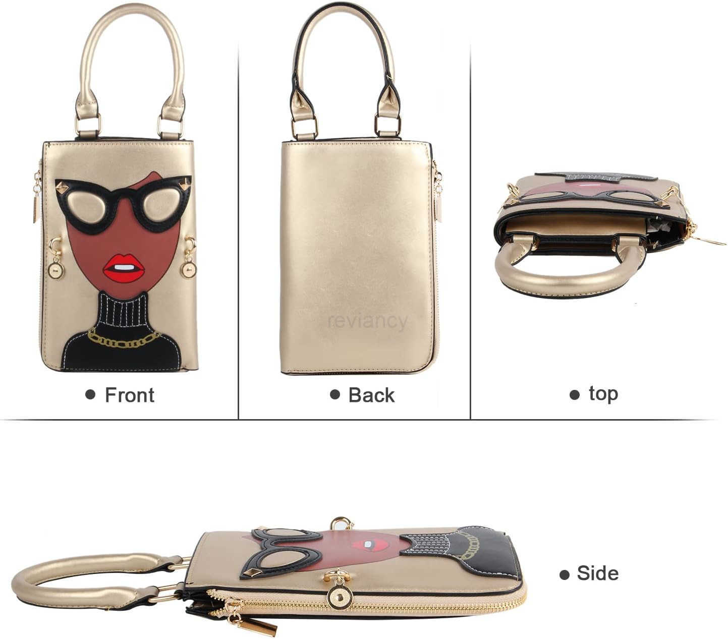 Women Novelty Lady Face Shoulder Bags Funky PU Leather Top Handle Satchel Handbags Clutch Purse for WomenW250912