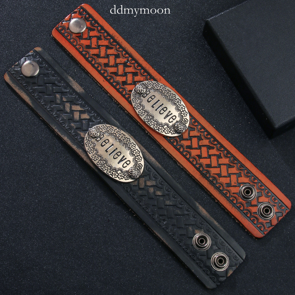 Temu English Alphabet Totem Eming Street Style Fashion Genuine Leather Bracelet for Men with High-end Feel ddmymoon