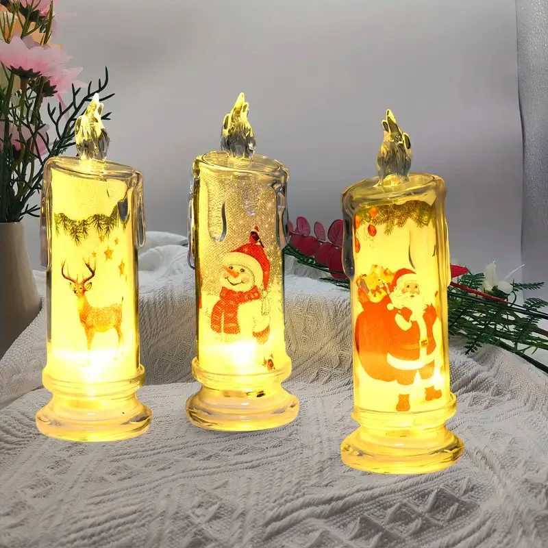 Christmas Flameless LED Candle Lights Faux Ambient Lights Builtin Printed Candle Lights Electronic Holiday Decoration Ornaments C251122