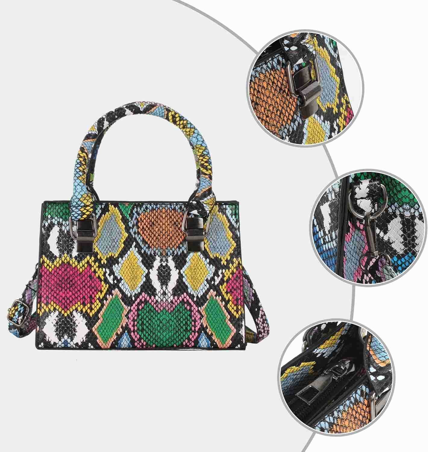 Women Mini Top Handle Bag Snakeskin Print Leather Crossbody Shoulder Bag Zipper Satchel PurseW250913