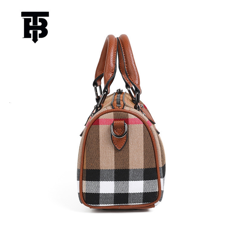 TB BHULAMTE Designer Bag Canvas Luxury bag Plaid Genuine Leather Boston Pillow Bag Handbag Stylish Single Shoulder Crossbody Women's Bag Portable