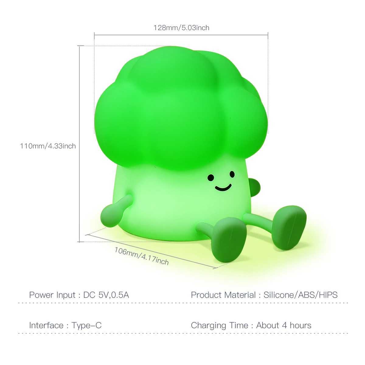Cute Broccoli Night Light Kids LED Squishy Novelty Lamp USB Charging Dimmable Nursery Lamp Childrens Gift for Home Table Decor C250913