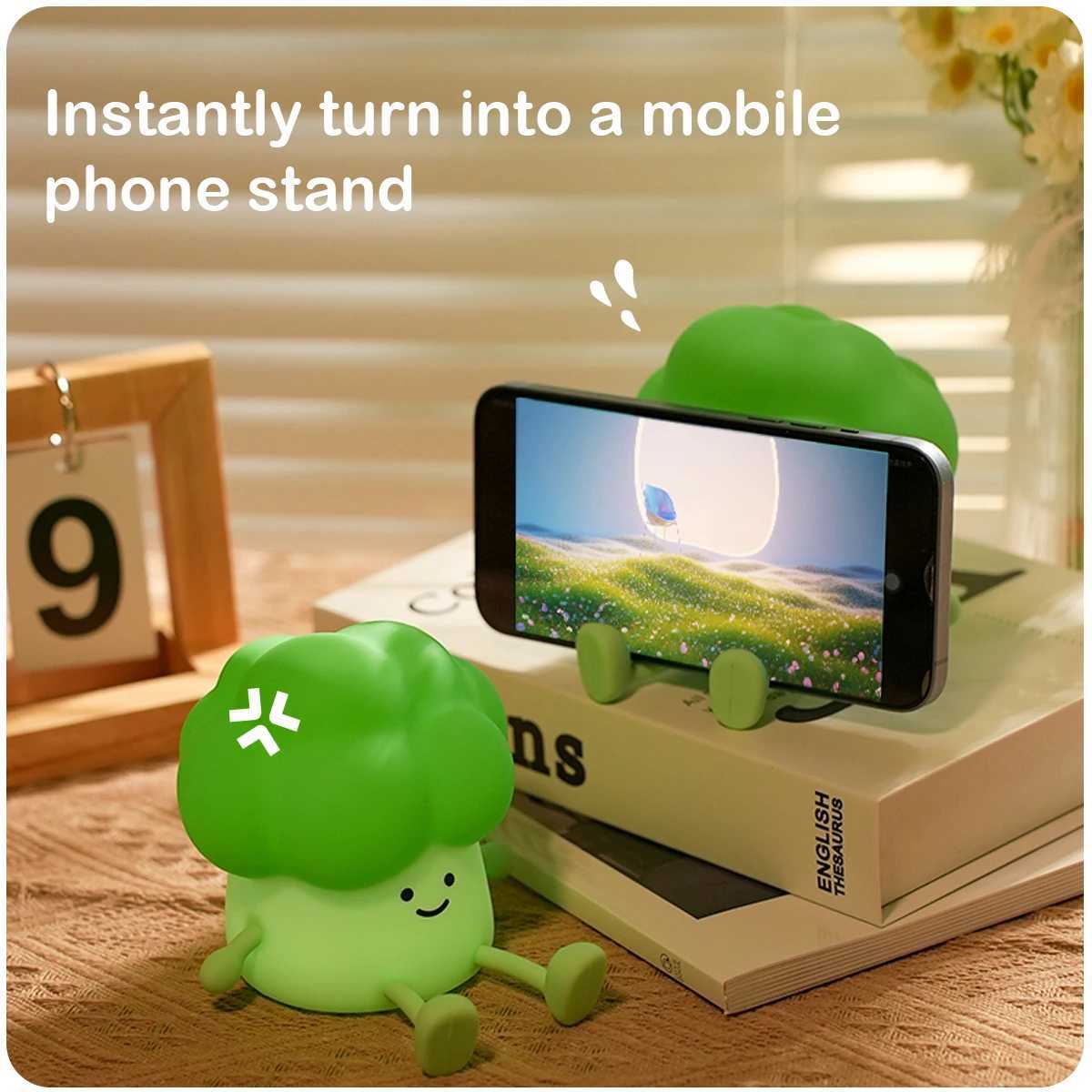 Cute Broccoli Night Light Kids LED Squishy Novelty Lamp USB Charging Dimmable Nursery Lamp Childrens Gift for Home Table Decor C250913