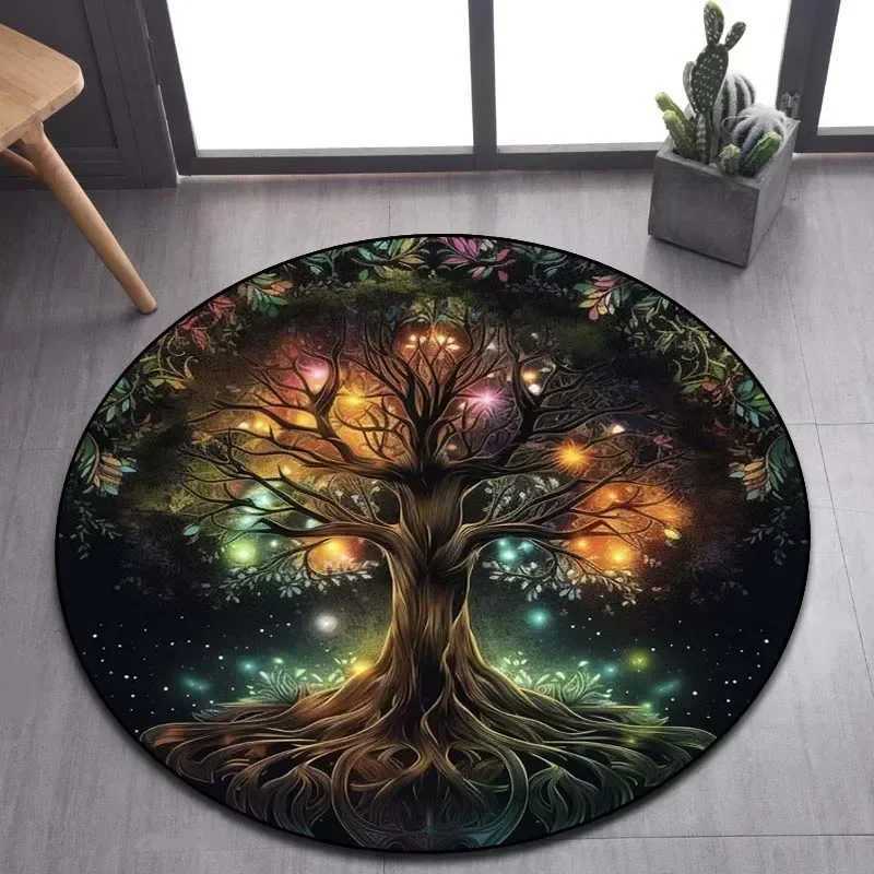 Viking Valknut Yggdrasil Tree of Life Round Area RugCarpet Rug for Living Room Bedroom Sofa Playroom DecorNonslip Floor Mat C250913