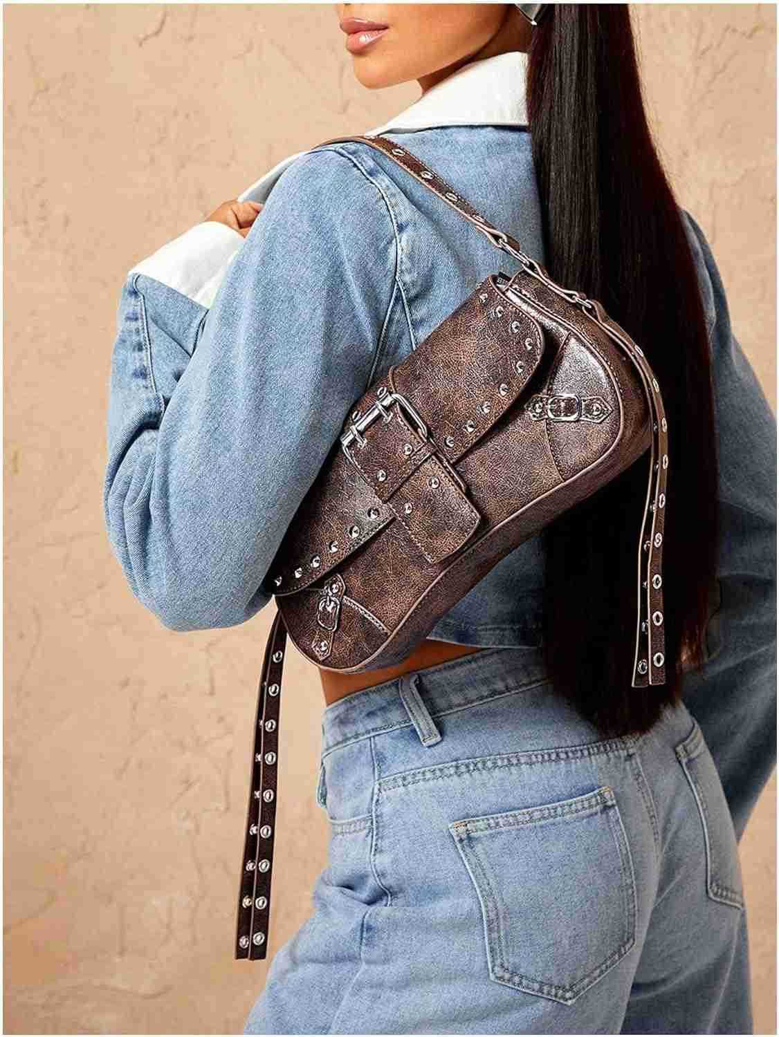 Womens Shoulder Bag Y2K Handbag Goth Trendy Cute Studded Punk Rivet PurseW250913