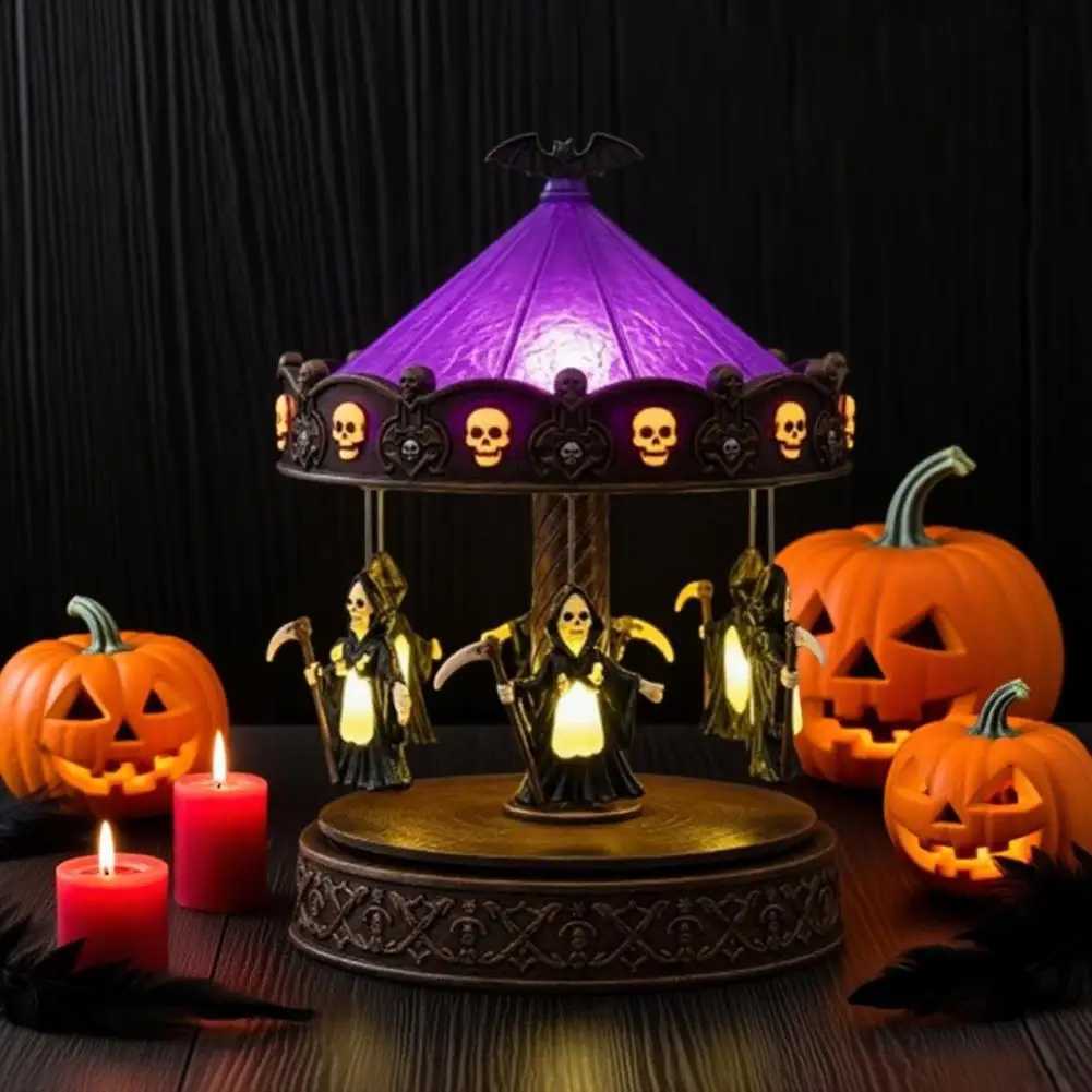 Bedroom Lamp Spooky Halloween Ghost Carousel Night Light Usb Rechargeable Bedside Lamp for Party Decoration Reading Hauntingly C250913