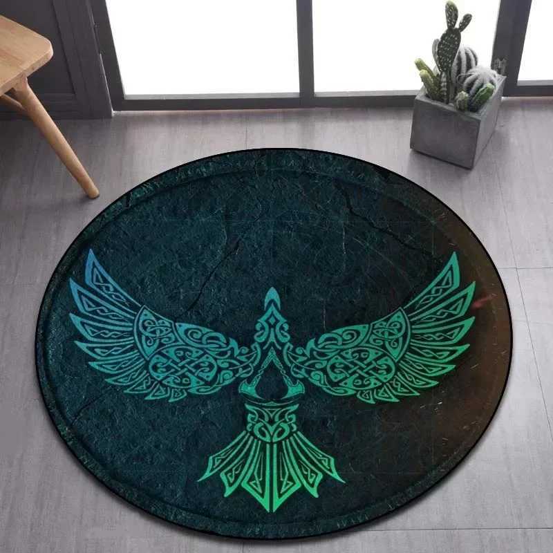 Viking Valknut Yggdrasil Tree of Life Round Area RugCarpet Rug for Living Room Bedroom Sofa Playroom DecorNonslip Floor Mat C250913