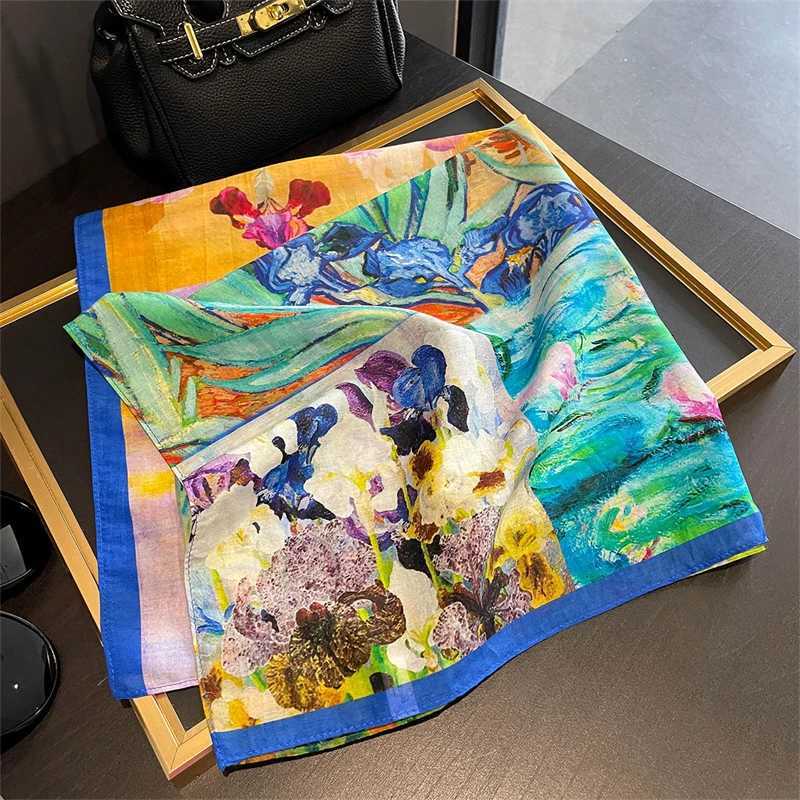 DesignerFloralSquare65cmNeckerchiWenRealSilkScarfLuxuryCottonShawl2025PrintFaHijabBandanaband G250912