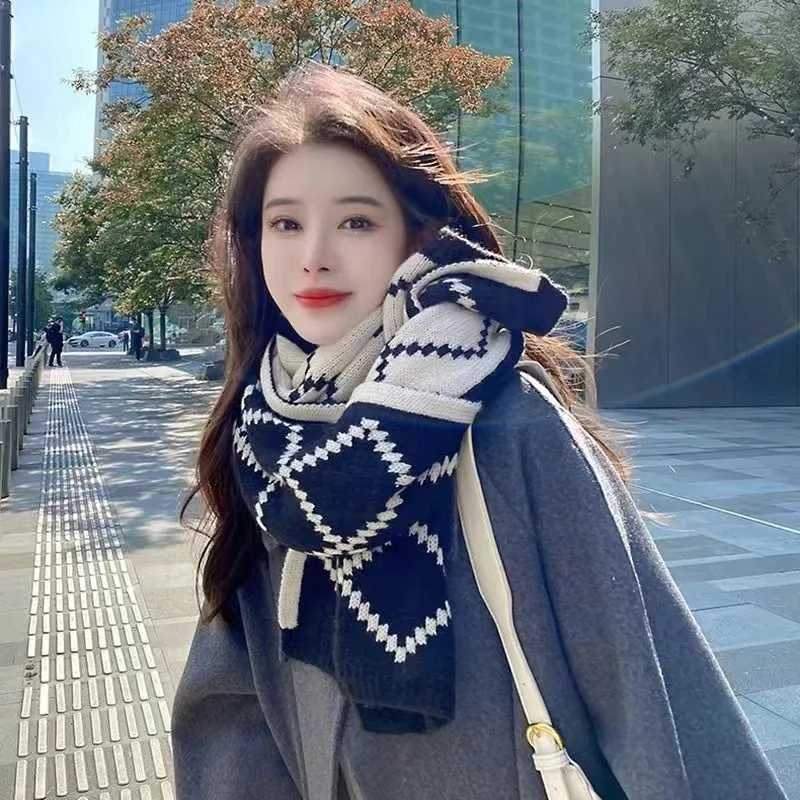 Wens Red Winter Scarf Korean Sty Plaid Knit Wool Neck Warmer Fashion Student Casual Warm Soft Wrap for Cold Weather G250912