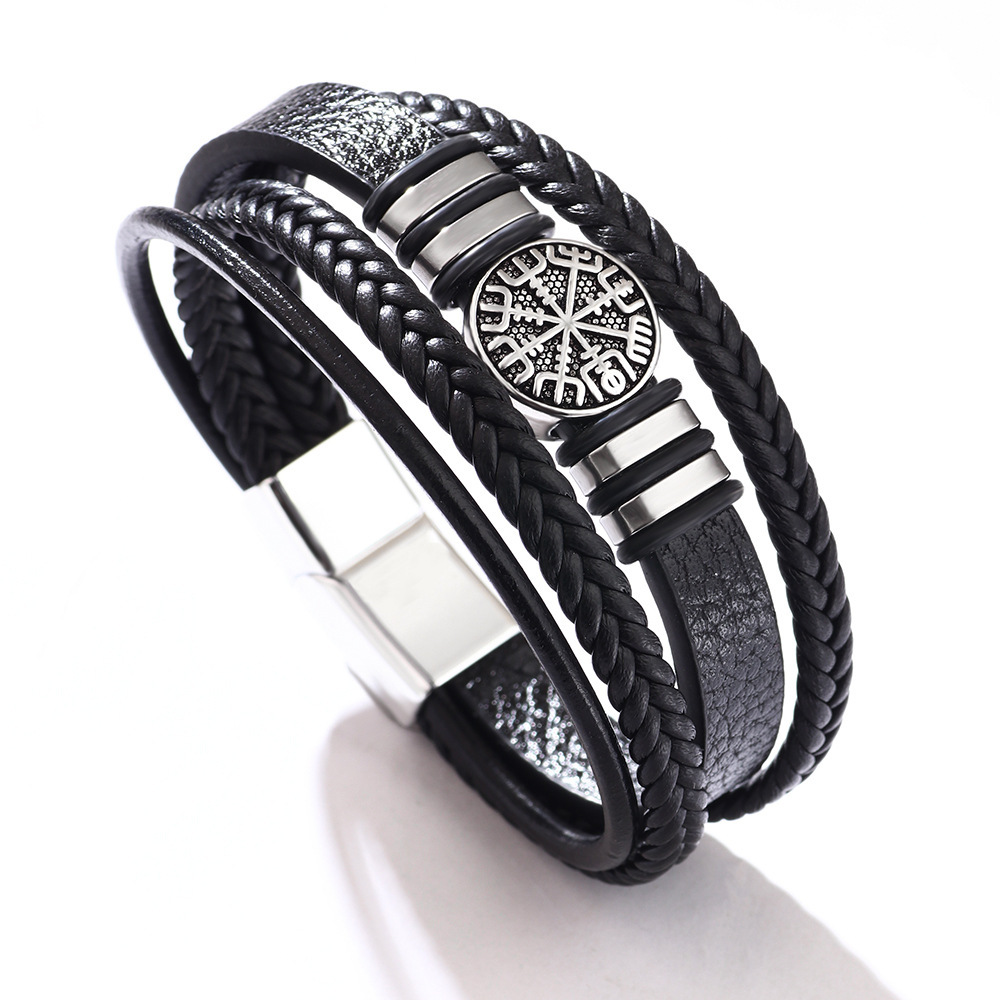 Woven Leather Rope Punk Style Multi-layer Men's Fashion Trend Compass Personality Bracelet ddmymoon