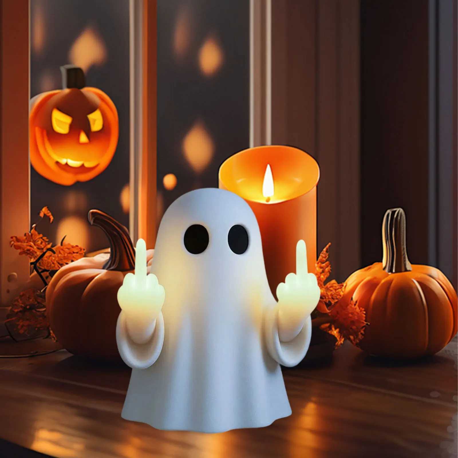 Halloween Ghost Night Light Ornament Cute Resin Ghost Figurine Wall Sculpture for Home Party Living Room Entrance Halloween Gift C250913
