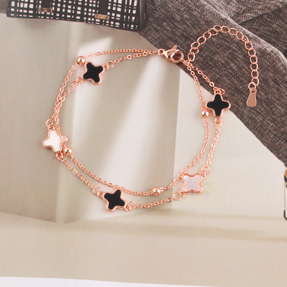 Lucky Four-Leaf Clover Five-Flower for Women Trendy Light Creative Mother-of-Pearl Bracelet Fashionable High-End Double-Layer Jewelry - view 3