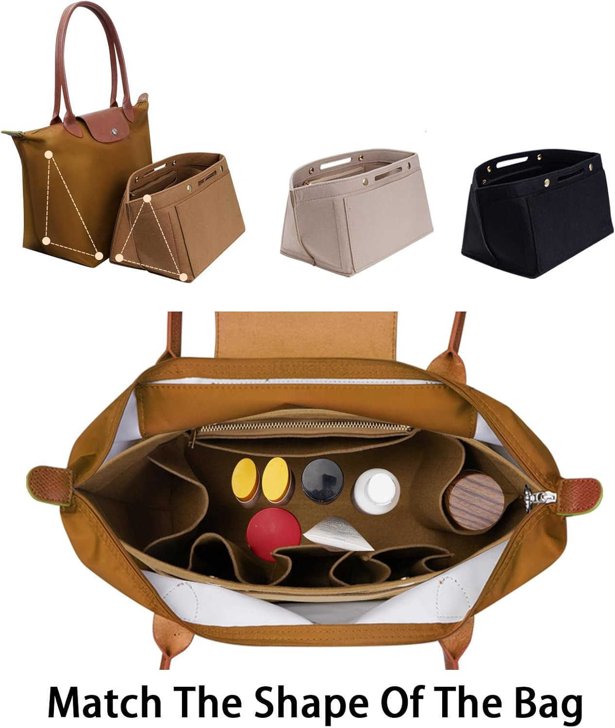 Purse Organizer Insert for LE PLIAGE Top Handle Beige SmallW250913