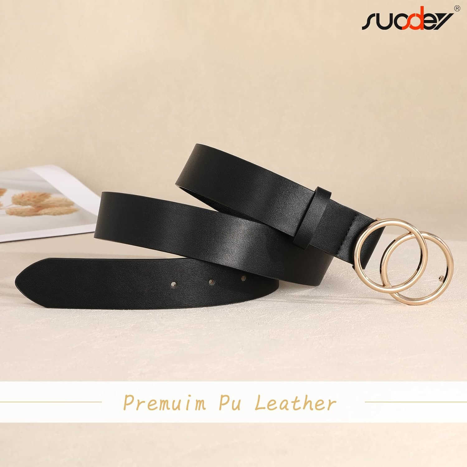 Women Leather Belt Fashion Double ORing Soft Faux Leather Waist Belts For Jeans DressY260117