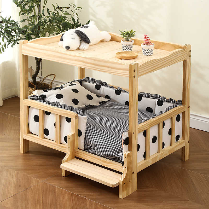 2-story solid wood princess pet bed universal cat and dog bed breathable pet shelter cat and dog climbing ladder X250412
