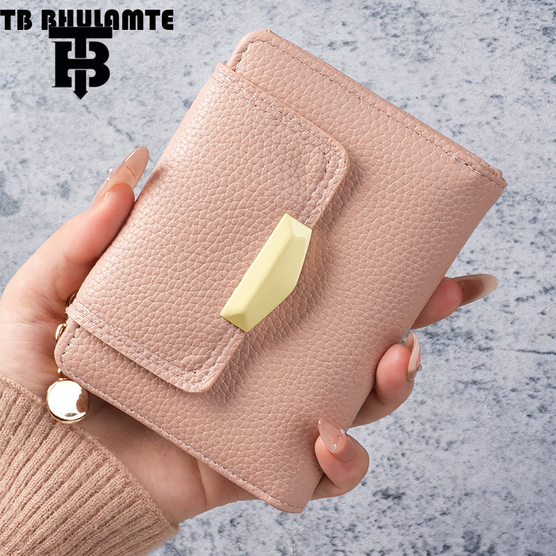 TB BHULAMTE Luxury Designer Bag Litchi Wallet Women's Short Wallet Women's Cardholder Wallet Integrated Wallet Women's High End Wallet