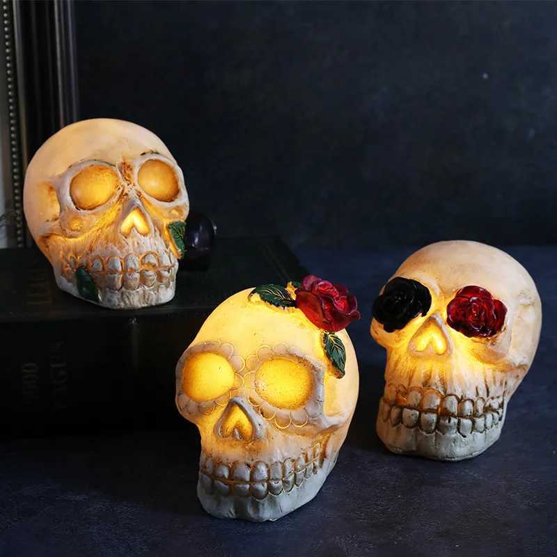 Halloween Lights Rose Skull Resin Lights Horror Themed Atmosphere Indoor and Outdoor Decoration Lawn Lights C250913