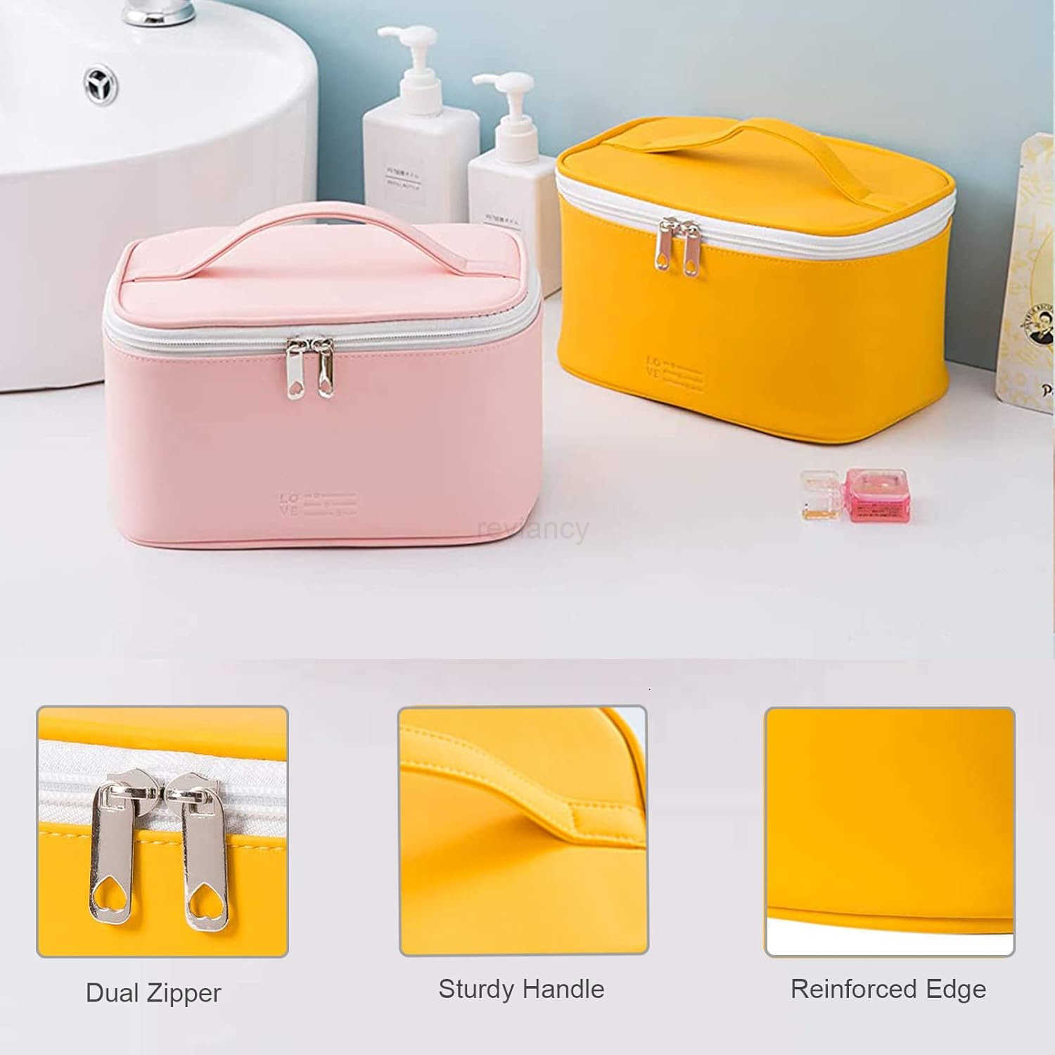 Portable Makeup Bag Cosmetic Bags for Women Medium Pouch Case Purse Make Up Organization WaterproofYellowW250913