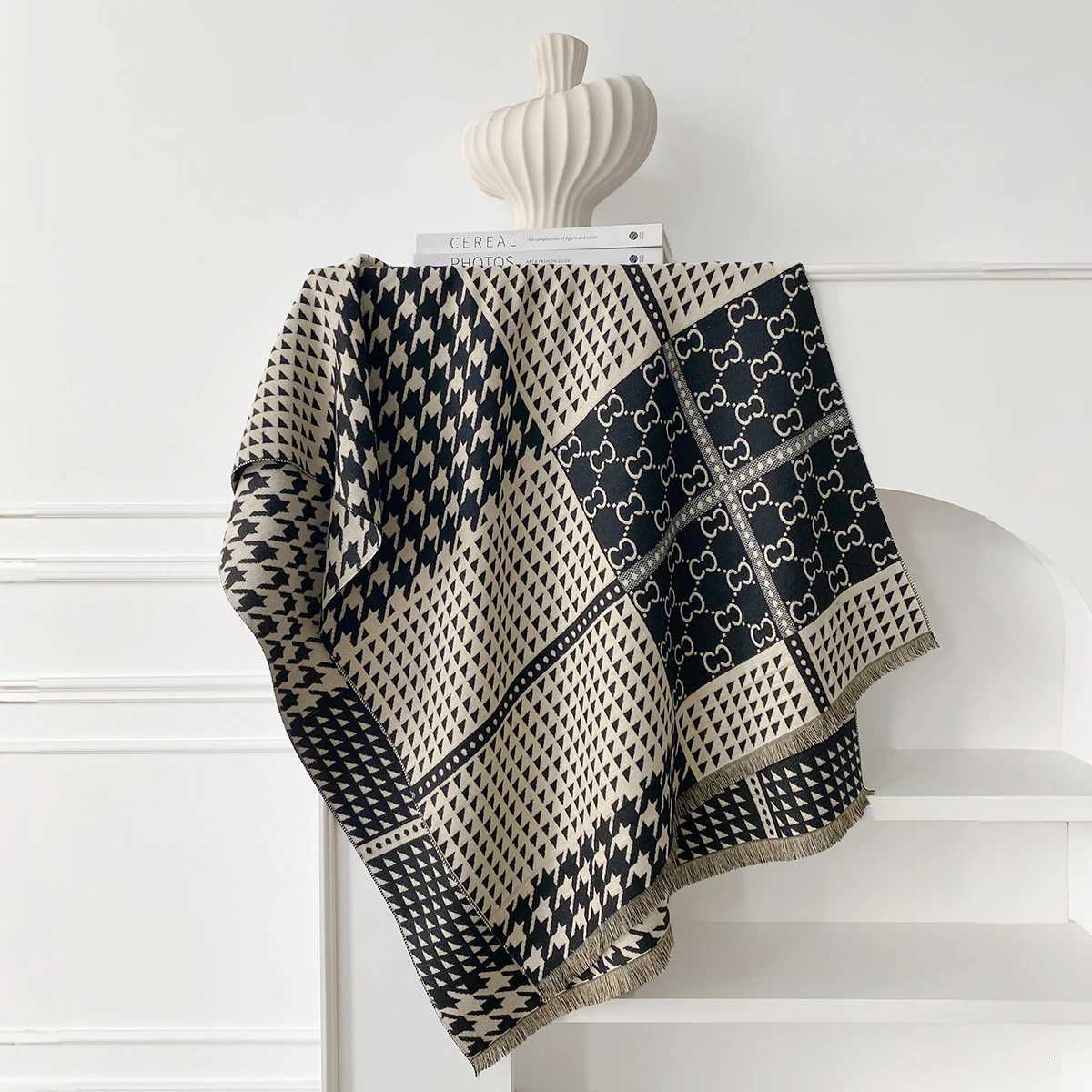 New Egance Houndstooth Print Scarf Soft Warm Fringe Pashmina Jacquard Shawl Autumn and Winter Coldproof Windproof Blanket G250912