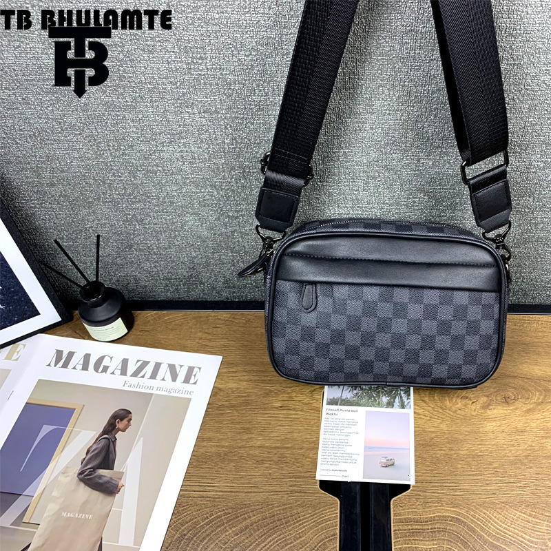 TB BHULAMTE Designer Bag Fashion New Luxury Bag Men's Casual Plaid Shoulder Bag Leather Crossbody Bag Fashion Small Square Bag Luxury Bag Small B
