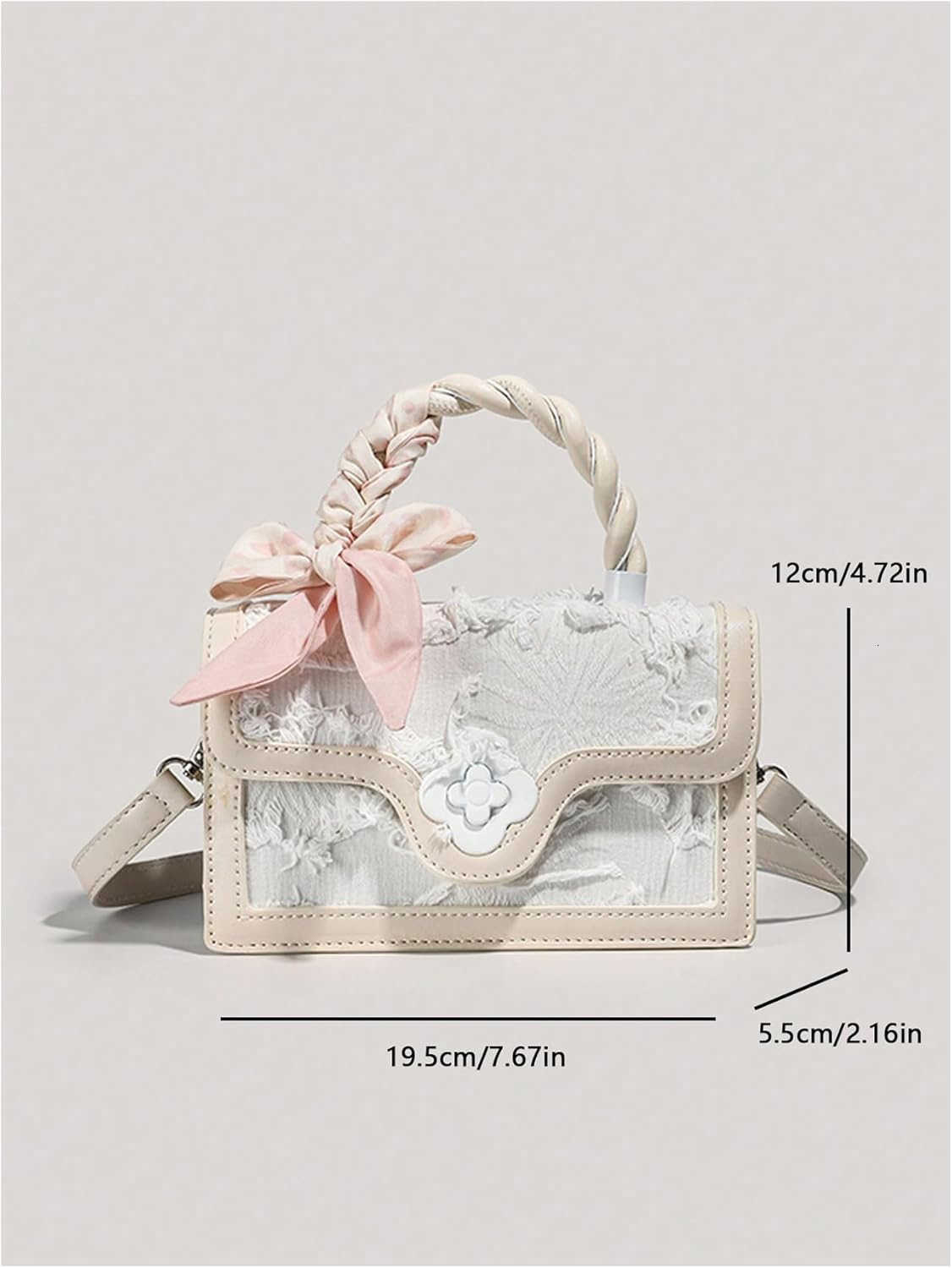 Womens Vintage Crossbody Bags Top Handle Square Flap Satchel Purses with RibbonW250913