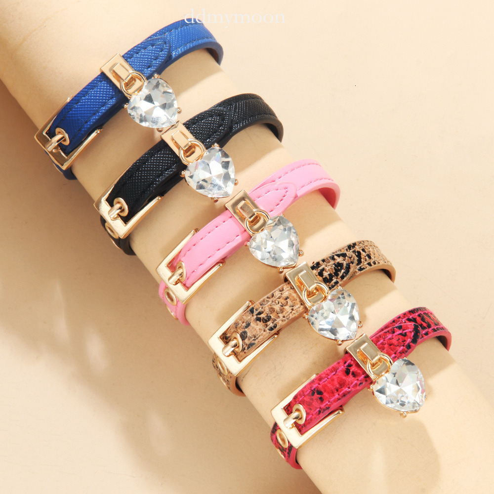 Fashion Multi-color Light Simple Heart-shaped Rhinestone Soft Leather Inlaid with Rhinestones High-end Bracelet ddmymoon