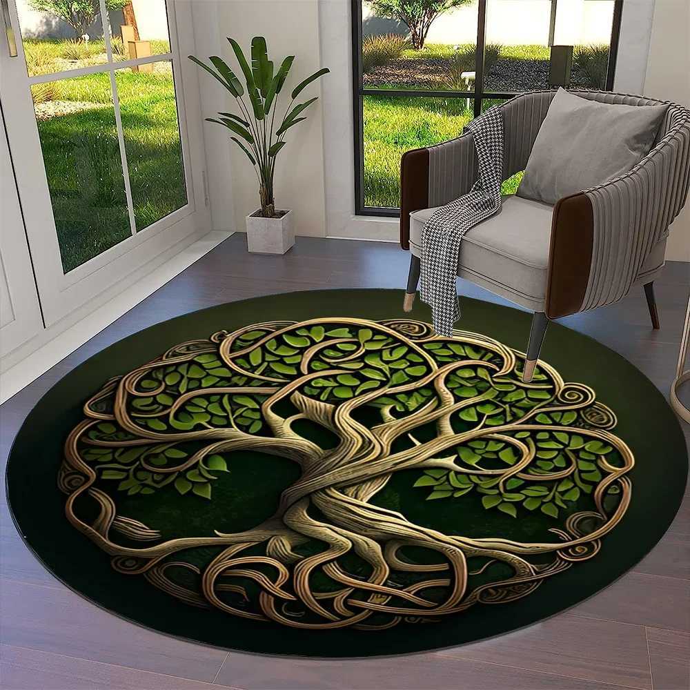 Tree of Life Viking Yggdrasil Valknut Round Carpet Rug for Living Room Bedroom Sofa DecorKid Paly Area Rug Nonslip Floor Mat C250913