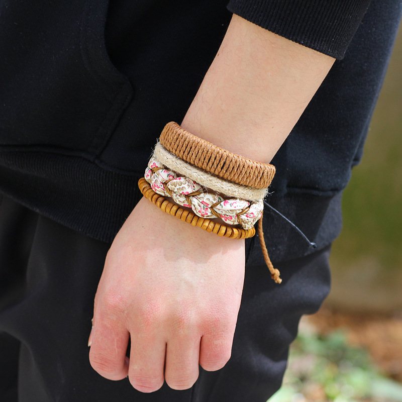 Japanese and Korean Braided Multi-Strand Combination Leather Floral Fabric Pastoral Style Adjustable Bracelet ddmymoon