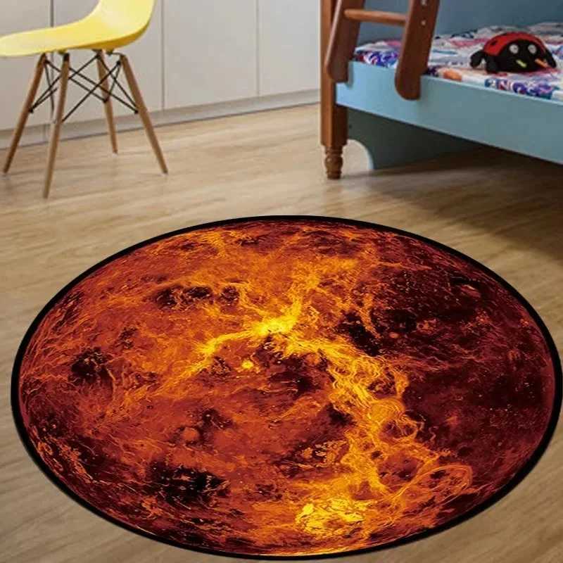 VIKAMA Flannel Round Rug Earth Moon Bedroom Sofa Living Room Bedside Rug Soft Soundproof Noise Reducing Carpet Home Decoration C250913