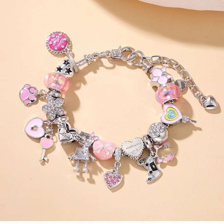 Hot Selling Cartoon Pink Beaded Bracelet Combination Set DIY Three-Dimensional Children's Cute Handmade Jewelry Gift ddmymoon