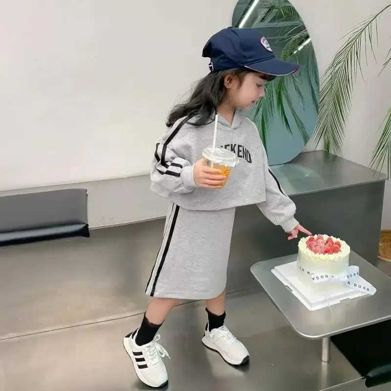 Childrens Sets Girls Dress Suit Spring and Autumn Styles Letterman Hooded Top Pinafore Jumper Dress Kids Clothes C250913